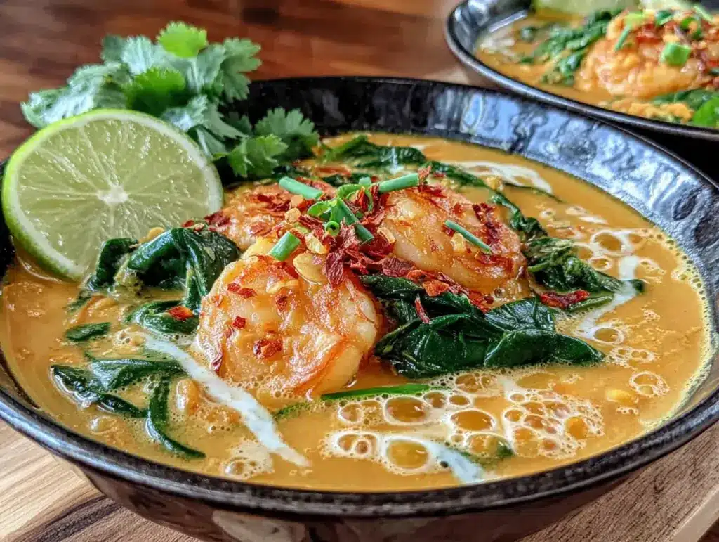 cremiges Linsen-Kokos-Curry mit Spinat - featured image