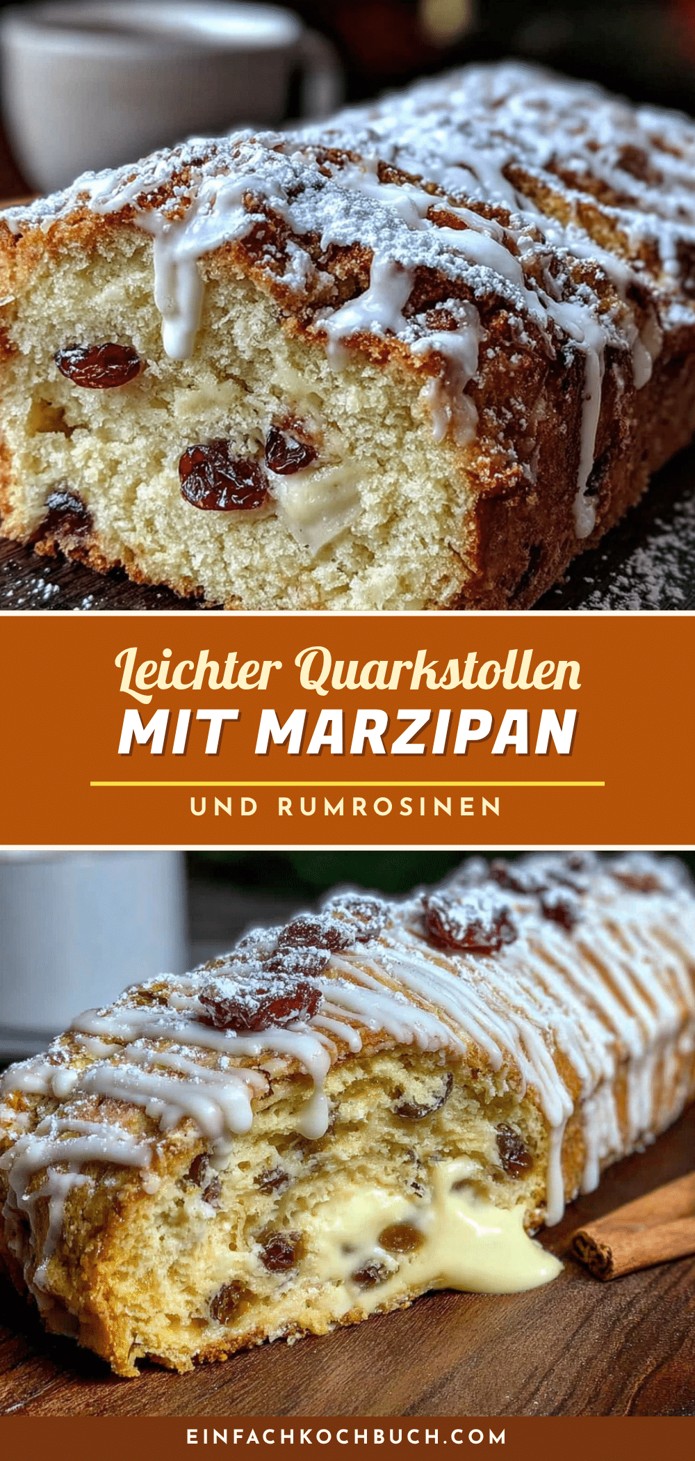Leichter Quarkstollen mit Marzipan und Rumrosinen recipe