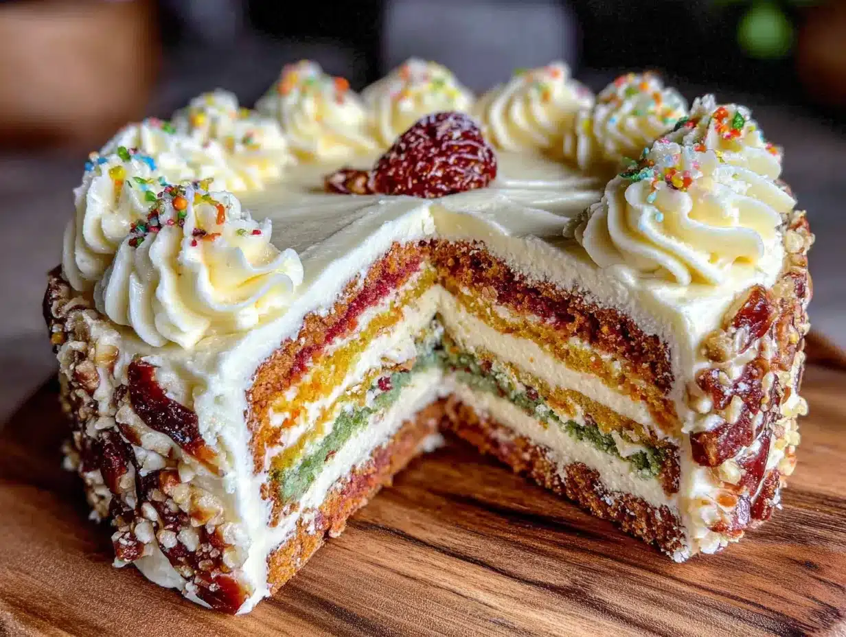 Regenbogen-Kuchen mit Frischkäse-Buttercreme preparation steps