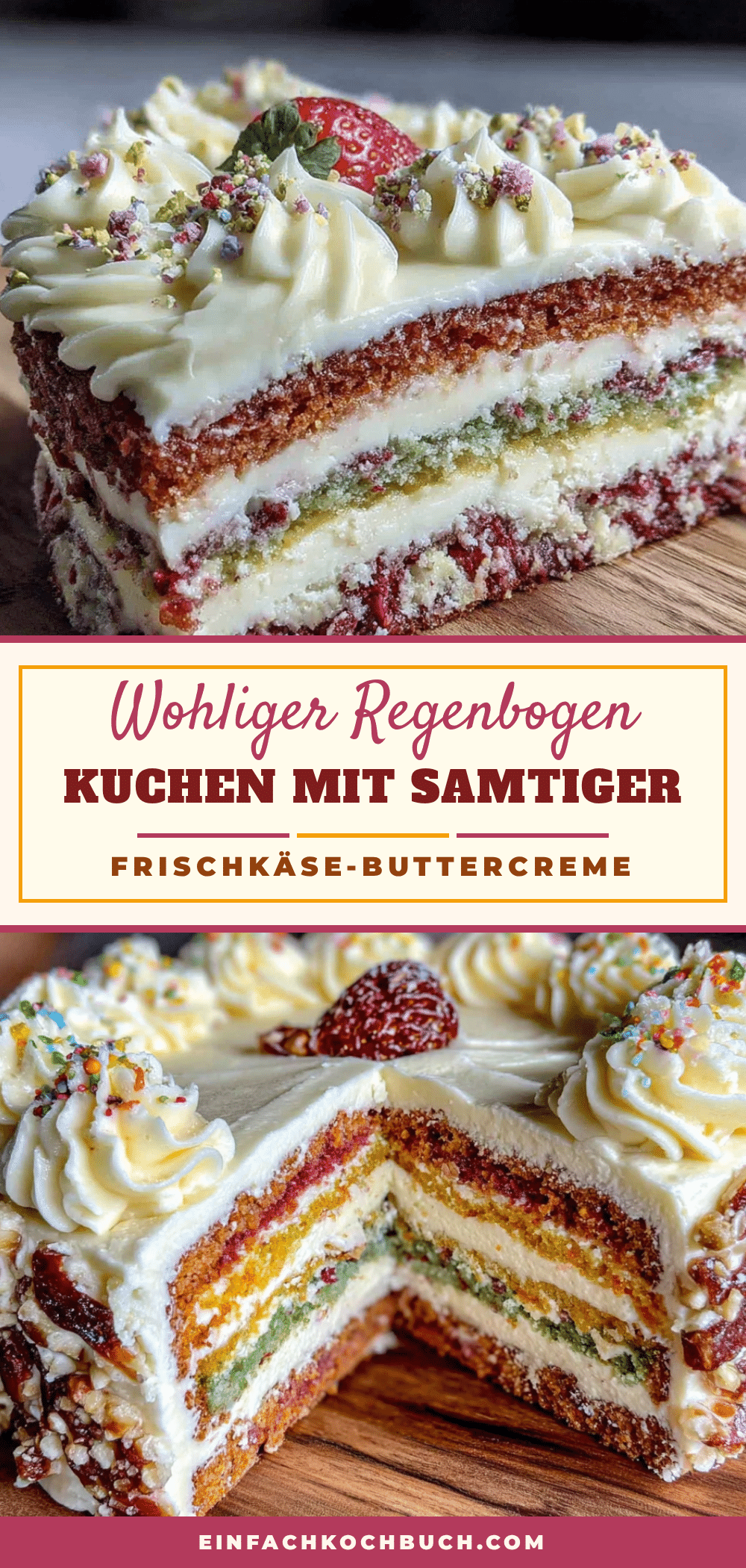 Regenbogen-Kuchen mit Frischkäse-Buttercreme recipe